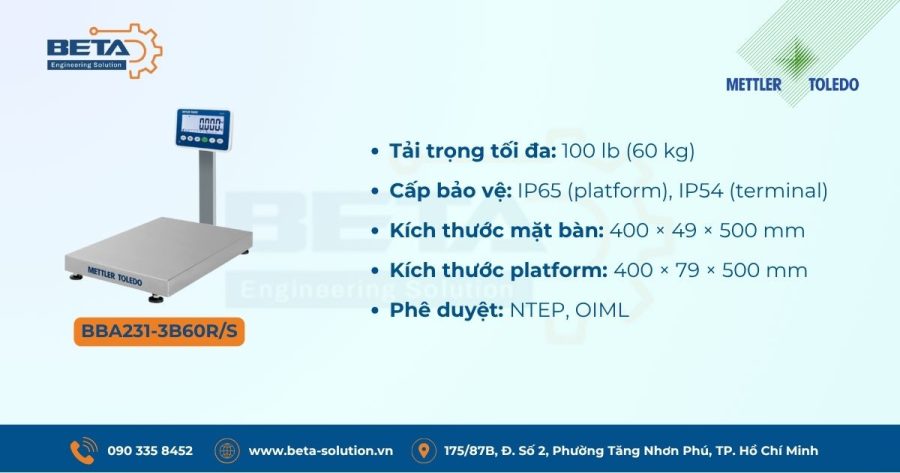 Thông số Cân bàn điện tử BBA231-3B60R/S