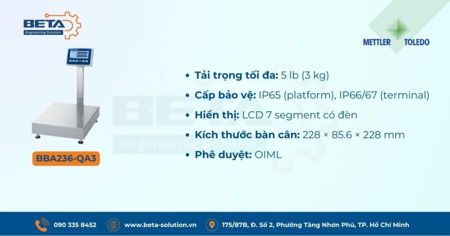 Thông số Cân bàn điện tử BBA236-QA3