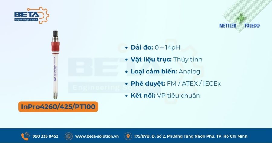 Thông số Cảm biến pH InPro4260/425/PT100
