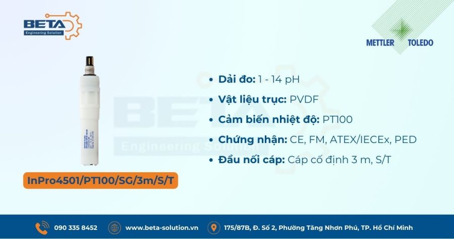 Thông số Cảm biến pH InPro4501/PT100/SG/3m/S/T