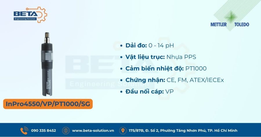 Thông số Cảm biến pH InPro4550/VP/PT1000/SG