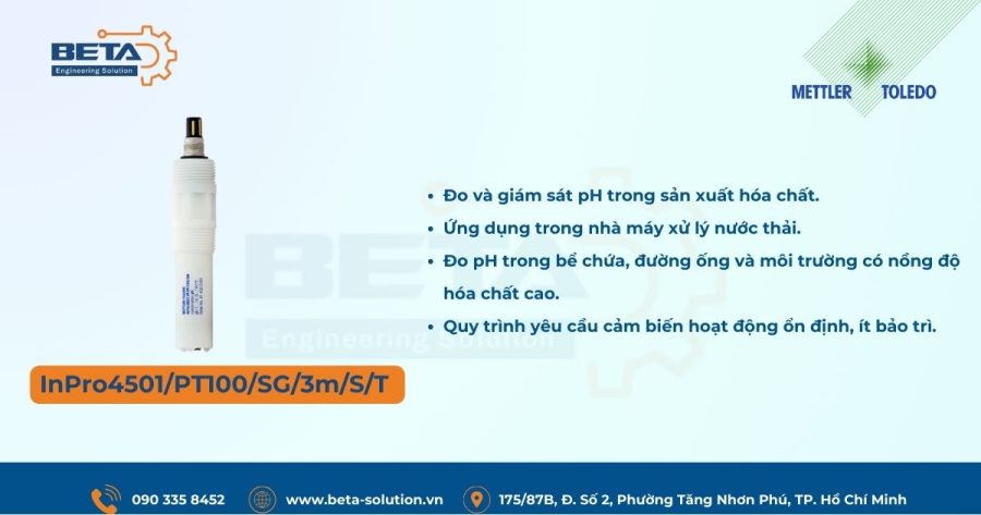 Ứng dụng Cảm biến pH InPro4501/PT100/SG/3m/S/T